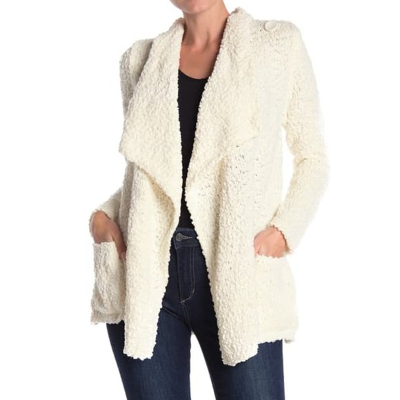 bobeau Sweaters - Bobeau Boucle Popcorn Draped Button Cardigan XL